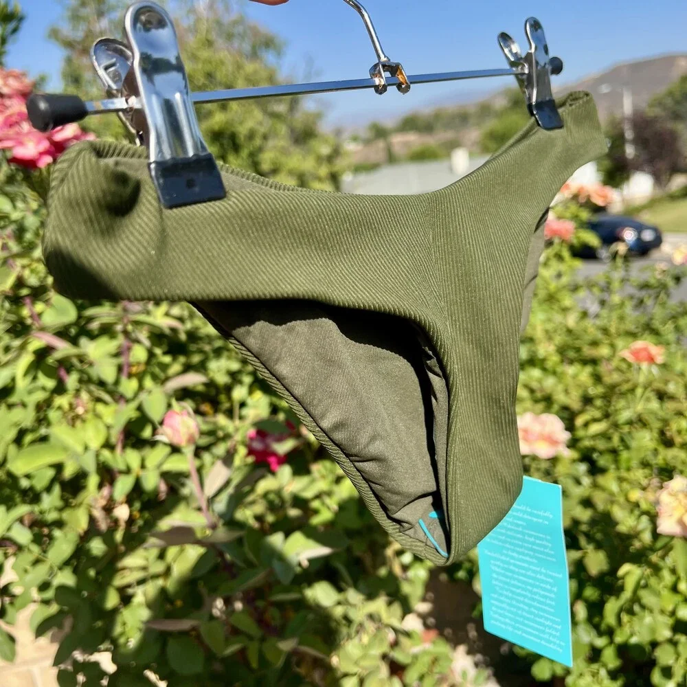 Melissa Odabash Vienna Ribbed Lowrise Bikini Briefs Olive Green Size 38 US 2 NWT